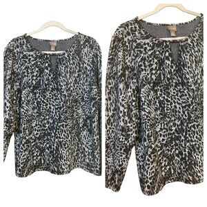 Chico's Top Women's Size 3 Brown Leopard Animal Print Long Sleeve Tee Pullover